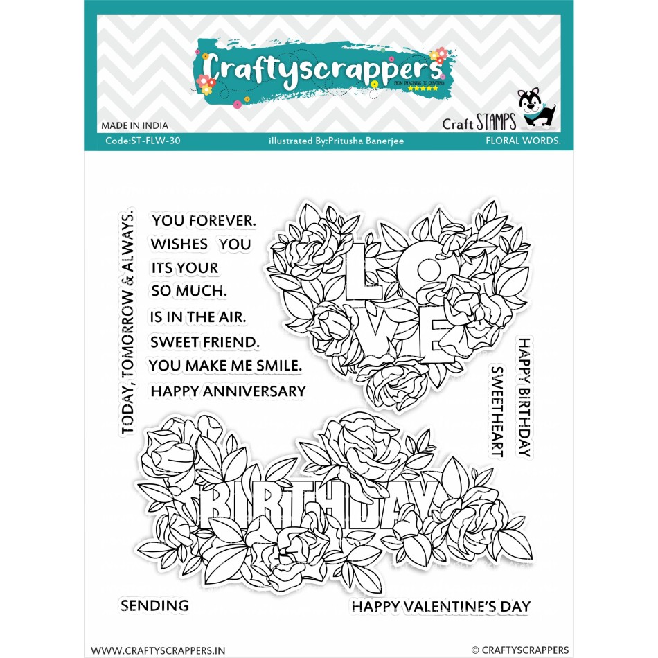 Craftyscrappers Stamps- FLORAL WORDS